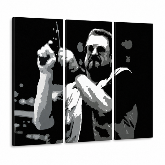Ръчно рисувана картина POP Art Big Lebowski 3 части бл – 3D визуализация на ръчно рисувано платно на бял фон. Доминиращи цветове: черно, бяло, сиво.