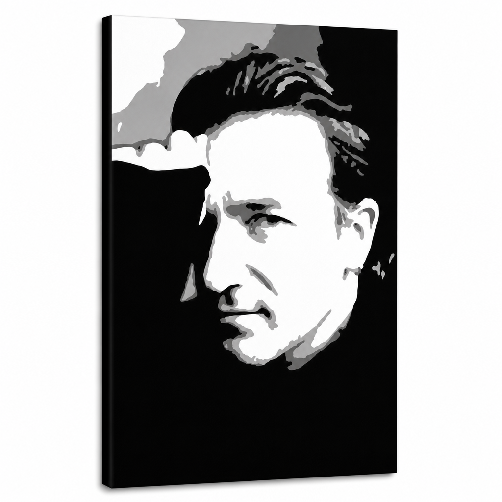 Ръчно рисувана картина POP Art Bono-U2 1 брой bono – 3D визуализация на ръчно рисувано платно на бял фон. Доминиращи цветове: черно, бяло, сиво.