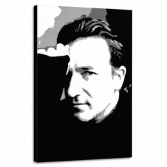 Ръчно рисувана картина POP Art Bono-U2 1 брой bono – 3D визуализация на ръчно рисувано платно на бял фон. Доминиращи цветове: черно, бяло, сиво.