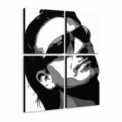 Ръчно рисувана картина POP Art Bono-U2 4 броя bono2 – 3D визуализация на ръчно рисувано платно на бял фон. Доминиращи цветове: черно, бяло, сиво.
