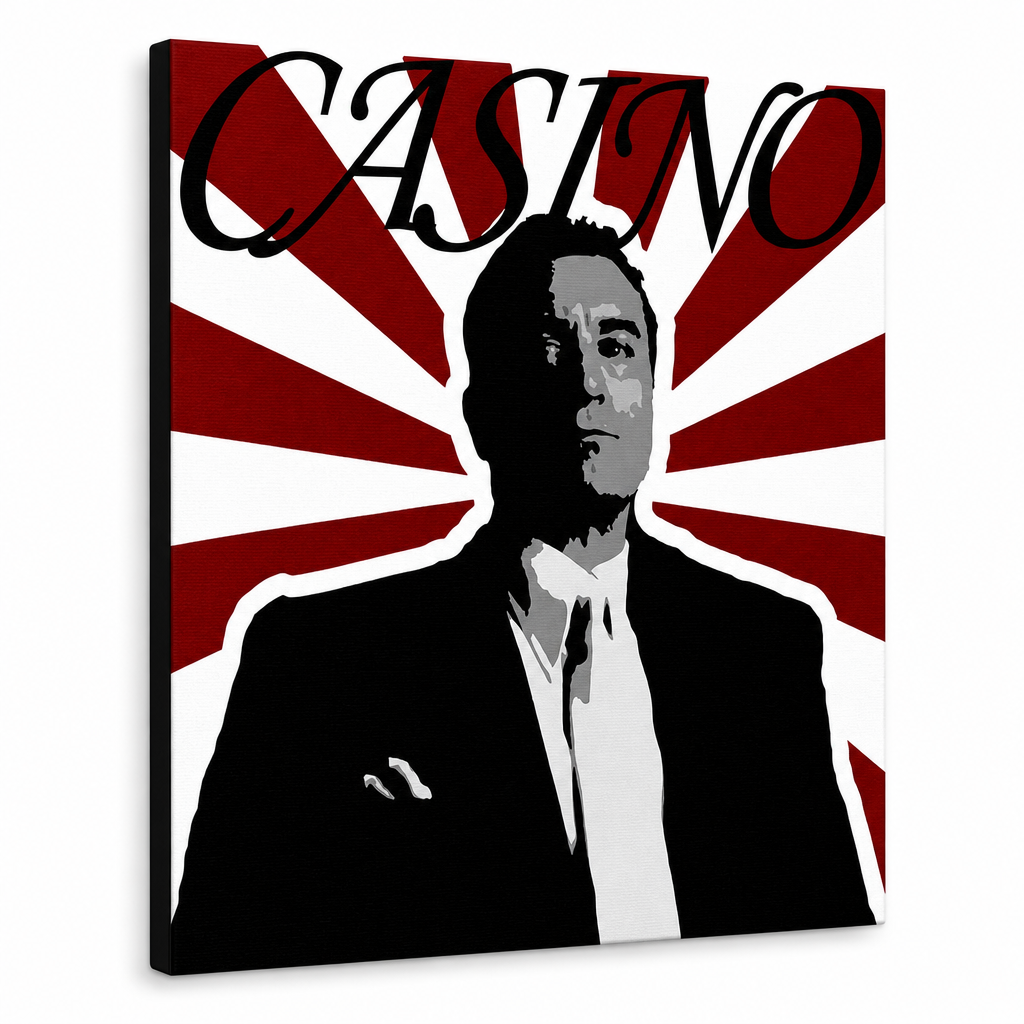 Ръчно рисувана картина POP Art CASINO 1 част cas – 3D визуализация на ръчно рисувано платно на бял фон. Доминиращи цветове: черно, червено, бяло.