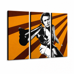 Ръчно рисувана картина POP Art Clint Eastwood 3 части ce – 3D визуализация на ръчно рисувано платно на бял фон. Доминиращи цветове: оранжево, кафяво, черно.