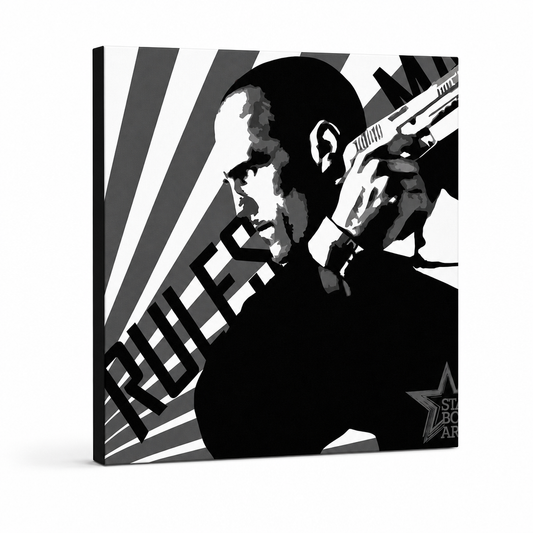 Ръчно рисувана картина POP Art Courier 1 част – 3D визуализация на ръчно рисувано платно на бял фон. Доминиращи цветове: черно, бяло, сиво.