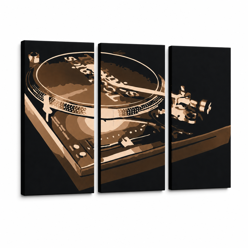 Ръчно рисувана картина POP Art DJ 3 броя dj2 – 3D визуализация на ръчно рисувано платно на бял фон. Доминиращи цветове: черно, кафяво, бежово.
