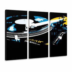 Ръчно рисувана картина POP Art DJ 3 парчета dj3 – 3D визуализация на ръчно рисувано платно на бял фон. Доминиращи цветове: черно, синьо, жълто, бяло.