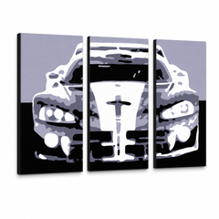 Ръчно рисувана картина POP Art Dodge Viper GTS 3 парчета vip – 3D визуализация на ръчно рисувано платно на бял фон. Доминиращи цветове: черно, сиво, бяло.