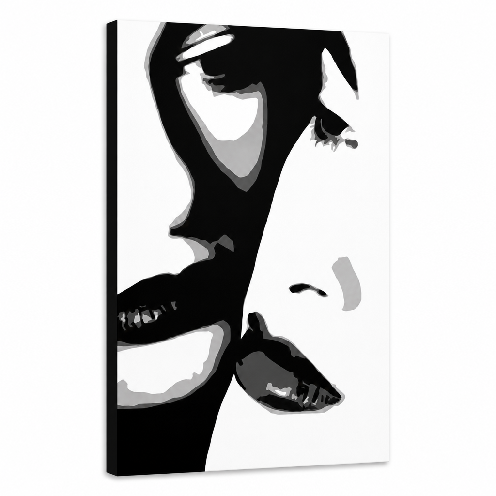 Ръчно рисувана картина POP Art Две жени 1 брой 00 2w – 3D визуализация на ръчно рисувано платно на бял фон. Доминиращи цветове: черно, бяло, сиво.
