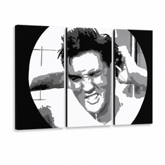 Ръчно рисувана картина POP Art ELVIS 3 парчета el2 – 3D визуализация на ръчно рисувано платно на бял фон. Доминиращи цветове: черно, бяло, жълто.