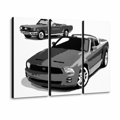 Ръчно рисувана картина POP Art FORD MUSTANG 3 броя fm2 – 3D визуализация на ръчно рисувано платно на бял фон. Доминиращи цветове: черно, бяло, сиво.