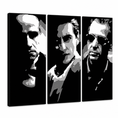 Ръчно рисувана картина POP Art GODFATHER 3 парчета god2 – 3D визуализация на ръчно рисувано платно на бял фон. Доминиращи цветове: черно, бяло, сиво.