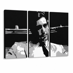 Ръчно рисувана картина POP Art GODFATHER 3 парчета god6 – 3D визуализация на ръчно рисувано платно на бял фон. Доминиращи цветове: черно, бяло, сиво.