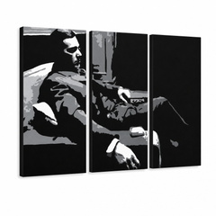Ръчно рисувана картина POP Art GODFATHER 3 парчета god7 – 3D визуализация на ръчно рисувано платно на бял фон. Доминиращи цветове: черно, сиво, бяло.