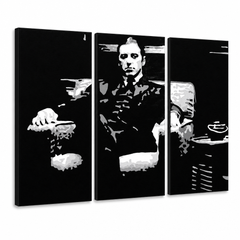 Ръчно рисувана картина POP Art GODFATHER 3 парчета god8 – 3D визуализация на ръчно рисувано платно на бял фон. Доминиращи цветове: черно, бяло, сиво.