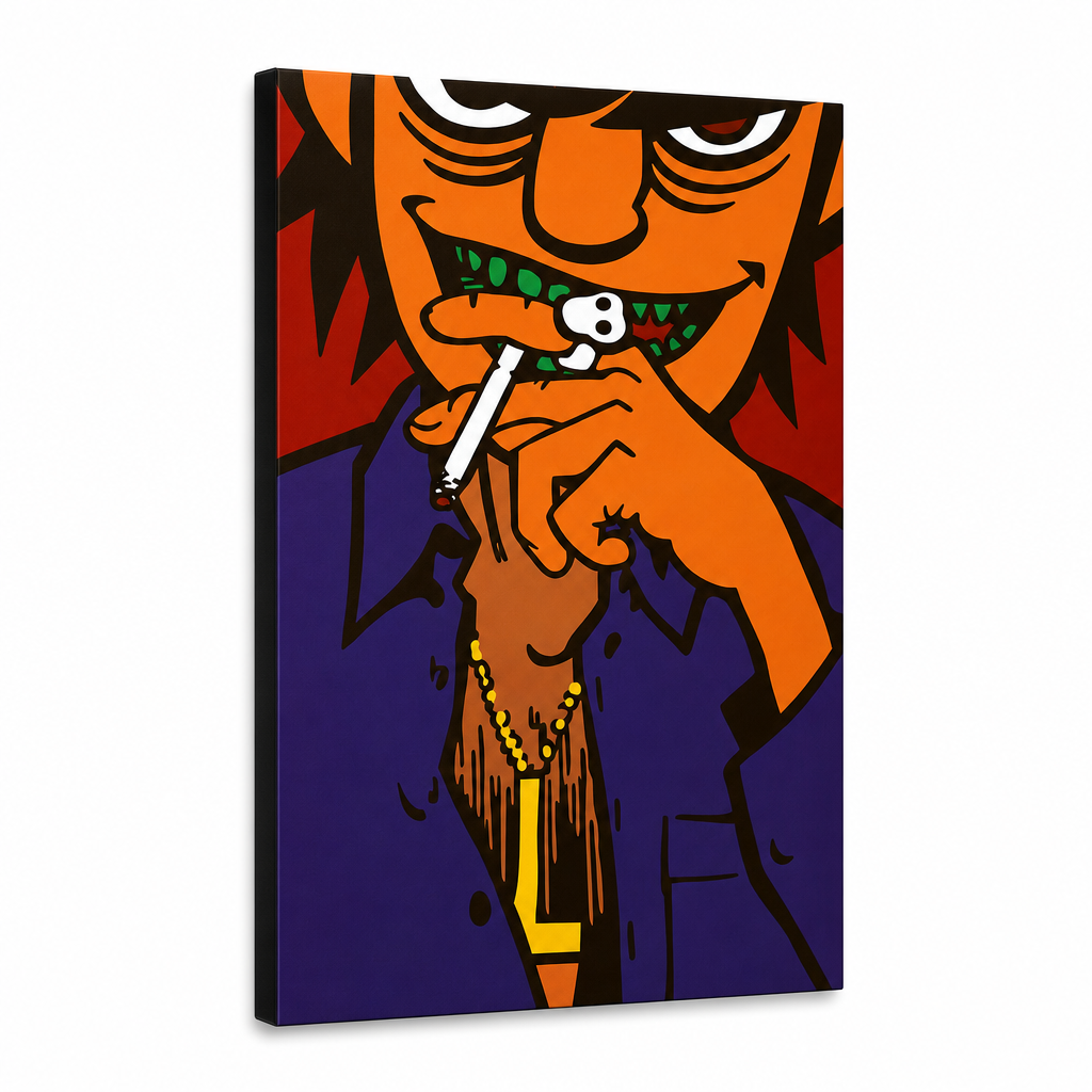 Ръчно рисувана картина POP Art Gorillaz 1 брой – 3D визуализация на ръчно рисувано платно на бял фон. Доминиращи цветове: оранжево, черно, лилаво, червено, жълто.