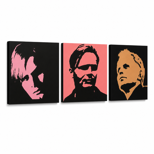 Ръчно рисувана картина POP Art Херберт Гронемайер 3 броя hg – 3D визуализация на ръчно рисувано платно на бял фон. Доминиращи цветове: черно, розово, оранжево.
