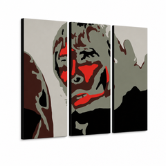Ръчно рисувана картина POP Art Ian Brown 3 парчета ibb – 3D визуализация на ръчно рисувано платно на бял фон. Доминиращи цветове: черно, червено, сиво, кафяво, бяло.