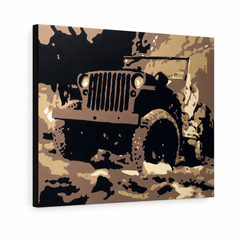 Ръчно рисувана картина POP Art JEEP 1 брой джип – 3D визуализация на ръчно рисувано платно на бял фон. Доминиращи цветове: кафяво, черно, бежово, златно.