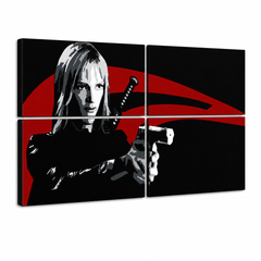 Ръчно рисувана картина POP Art Kill Bill 4 броя kb – 3D визуализация на ръчно рисувано платно на бял фон. Доминиращи цветове: черно, червено, бяло.