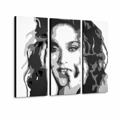 Ръчно рисувана картина POP Art MADONNA 3 парчета ma3 – 3D визуализация на ръчно рисувано платно на бял фон. Доминиращи цветове: черно, бяло, сиво.
