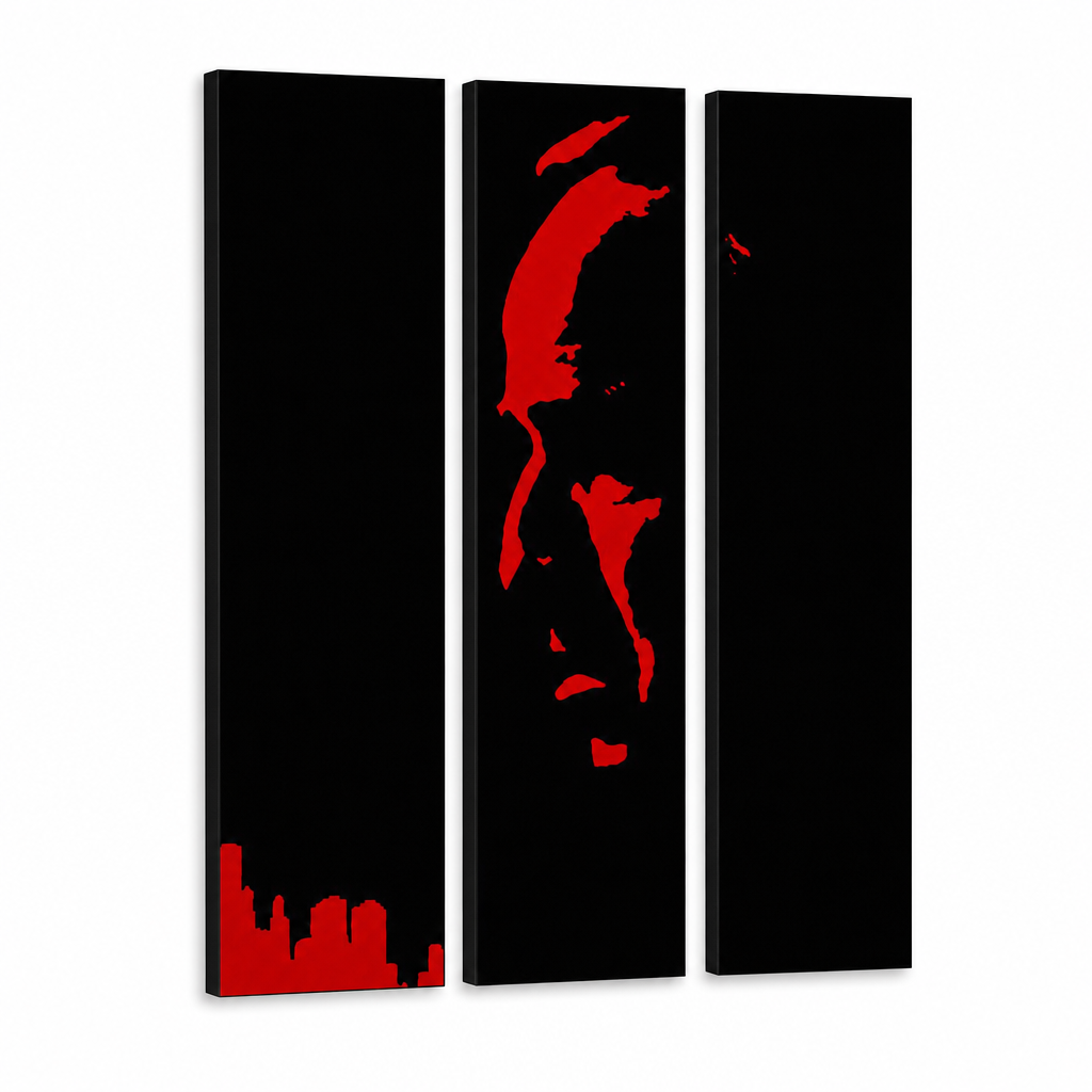 Ръчно рисувана картина POP Art Marlon Brando 3 парчета gff – 3D визуализация на ръчно рисувано платно на бял фон. Доминиращи цветове: черно, червено.