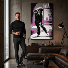 Ръчно рисувана картина POP Art Michael Jackson 1 брой mj3 – картина в модерен мъжки интериор, lifestyle визуализация. Доминиращи цветове: черно, розово, сиво, бяло.