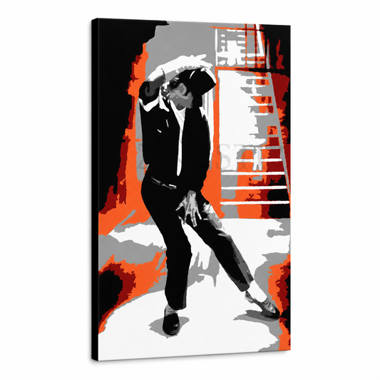Ръчно рисувана картина POP Art Michael Jackson 1 брой mj4 – 3D визуализация на ръчно рисувано платно на бял фон. Доминиращи цветове: черно, червено, оранжево, бяло, сиво.