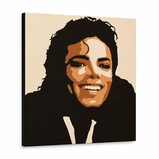 Ръчно рисувана картина POP Art Michael Jackson 1 брой mj6 – 3D визуализация на ръчно рисувано платно на бял фон. Доминиращи цветове: кафяво, оранжево, черно, бежово.