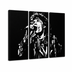Ръчно рисувана картина POP Art Мик Джагър 3 парчета mick – 3D визуализация на ръчно рисувано платно на бял фон. Доминиращи цветове: черно, бяло, сиво.