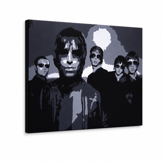 Ръчно рисувана картина POP Art Oasis 1 брой oa – 3D визуализация на ръчно рисувано платно на бял фон. Доминиращи цветове: черно, сиво, бяло.