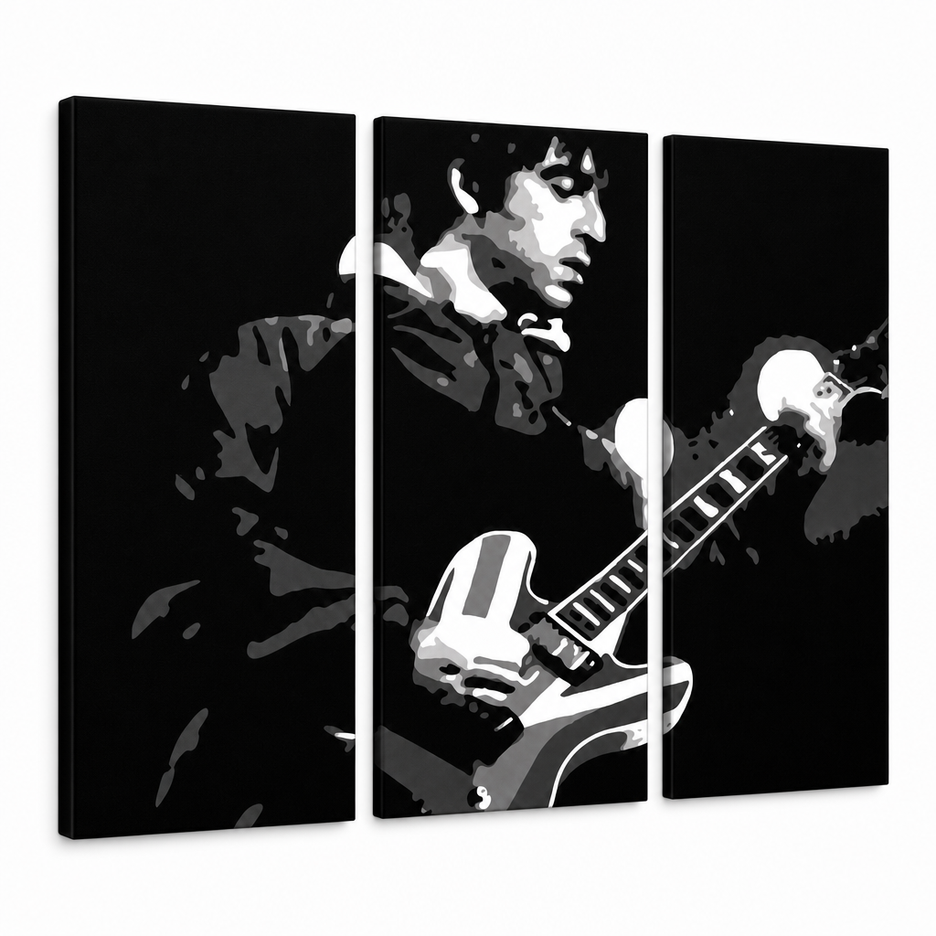 Ръчно рисувана картина POP Art Oasis 3 части oa2 – 3D визуализация на ръчно рисувано платно на бял фон. Доминиращи цветове: черно, сиво, бяло, strieborná.