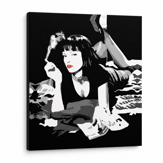 Ръчно рисувана картина POP Art PULP FICTION 1 брой pulp6 – 3D визуализация на ръчно рисувано платно на бял фон. Доминиращи цветове: черно, бяло, червено.