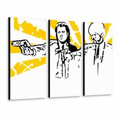 Ръчно рисувана картина POP Art Pulp fiction 3 части pulp2 – 3D визуализация на ръчно рисувано платно на бял фон. Доминиращи цветове: жълто, черно, бяло.