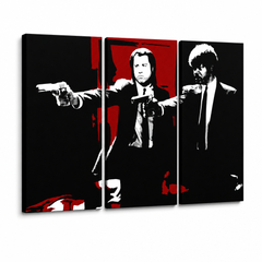 Ръчно рисувана картина POP Art Pulp Fiction 3 части pulp5 – 3D визуализация на ръчно рисувано платно на бял фон. Доминиращи цветове: черно, червено, бяло.