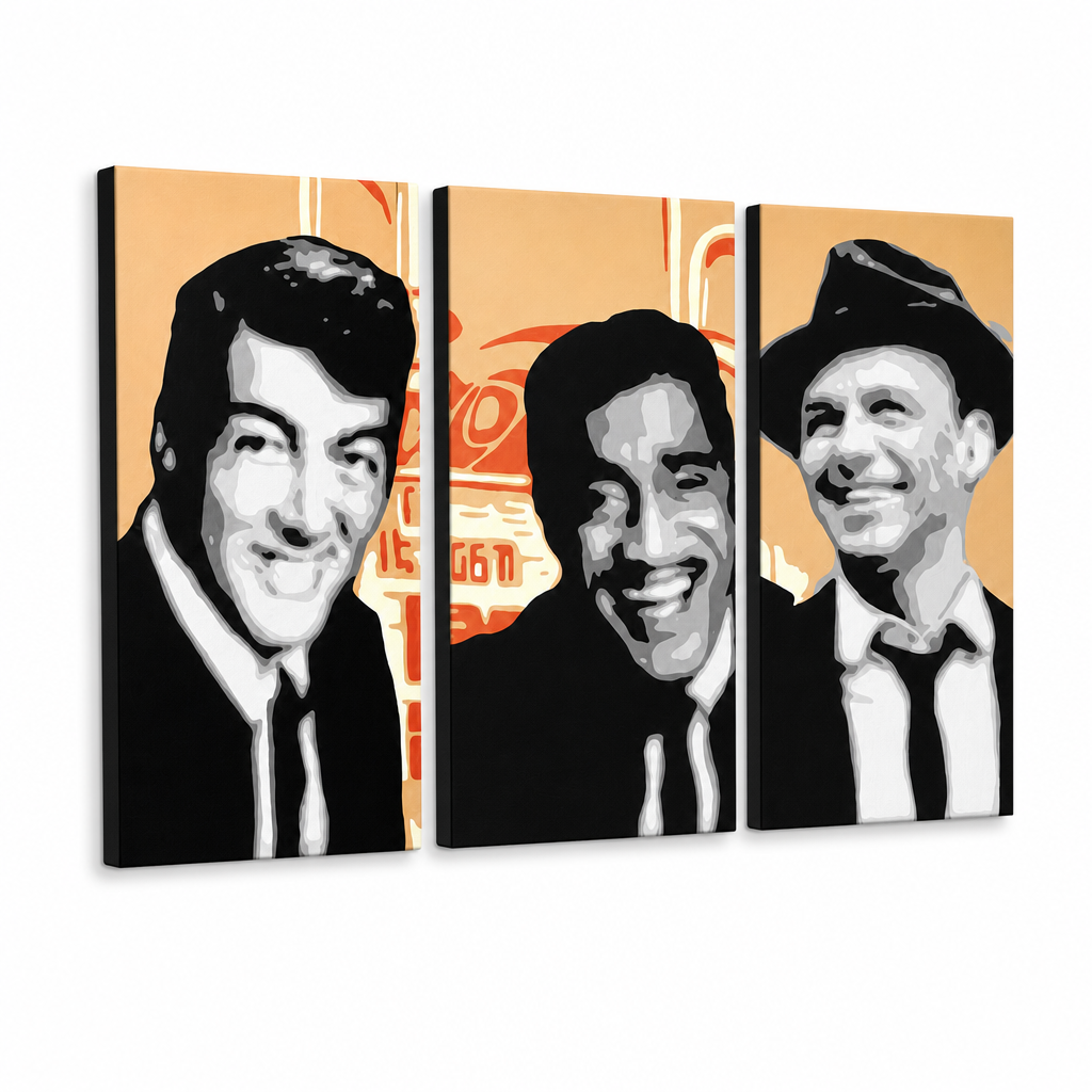 Ръчно рисувана картина POP Art Rat Pack 3 броя rp3 – 3D визуализация на ръчно рисувано платно на бял фон. Доминиращи цветове: черно, бяло, оранжево.