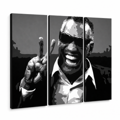 Ръчно рисувана картина POP Art Ray Charles 3 парчета rc – 3D визуализация на ръчно рисувано платно на бял фон. Доминиращи цветове: черно, бяло, сиво.
