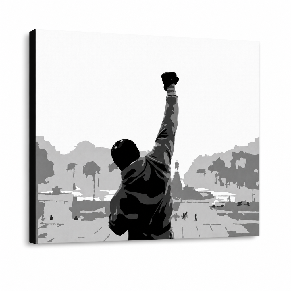 Ръчно рисувана картина POP Art ROCKY 1 брой rocky – 3D визуализация на ръчно рисувано платно на бял фон. Доминиращи цветове: черно, бяло, сиво.