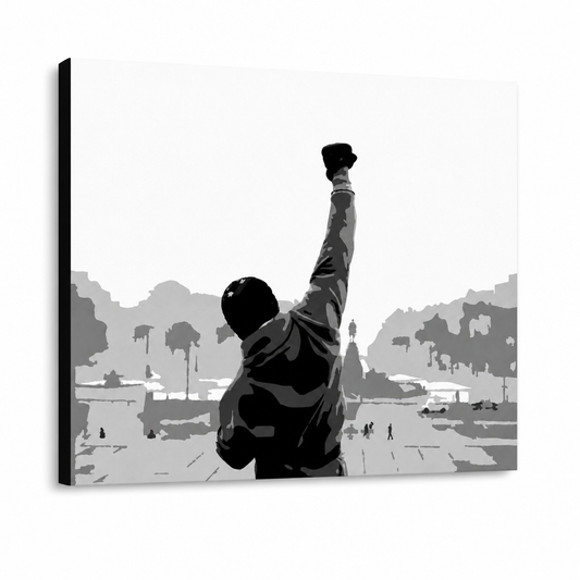 Ръчно рисувана картина POP Art ROCKY 1 брой rocky – 3D визуализация на ръчно рисувано платно на бял фон. Доминиращи цветове: черно, бяло, сиво.