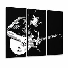 Ръчно рисувана картина POP Art Santana 3 парчета сан – 3D визуализация на ръчно рисувано платно на бял фон. Доминиращи цветове: черно, бяло, сиво.