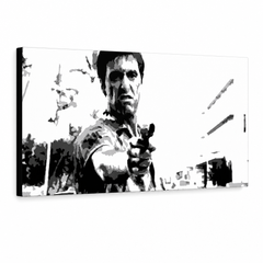 Ръчно рисувана картина POP Art Scarface 1 част smp – 3D визуализация на ръчно рисувано платно на бял фон. Доминиращи цветове: черно, бяло, сиво.