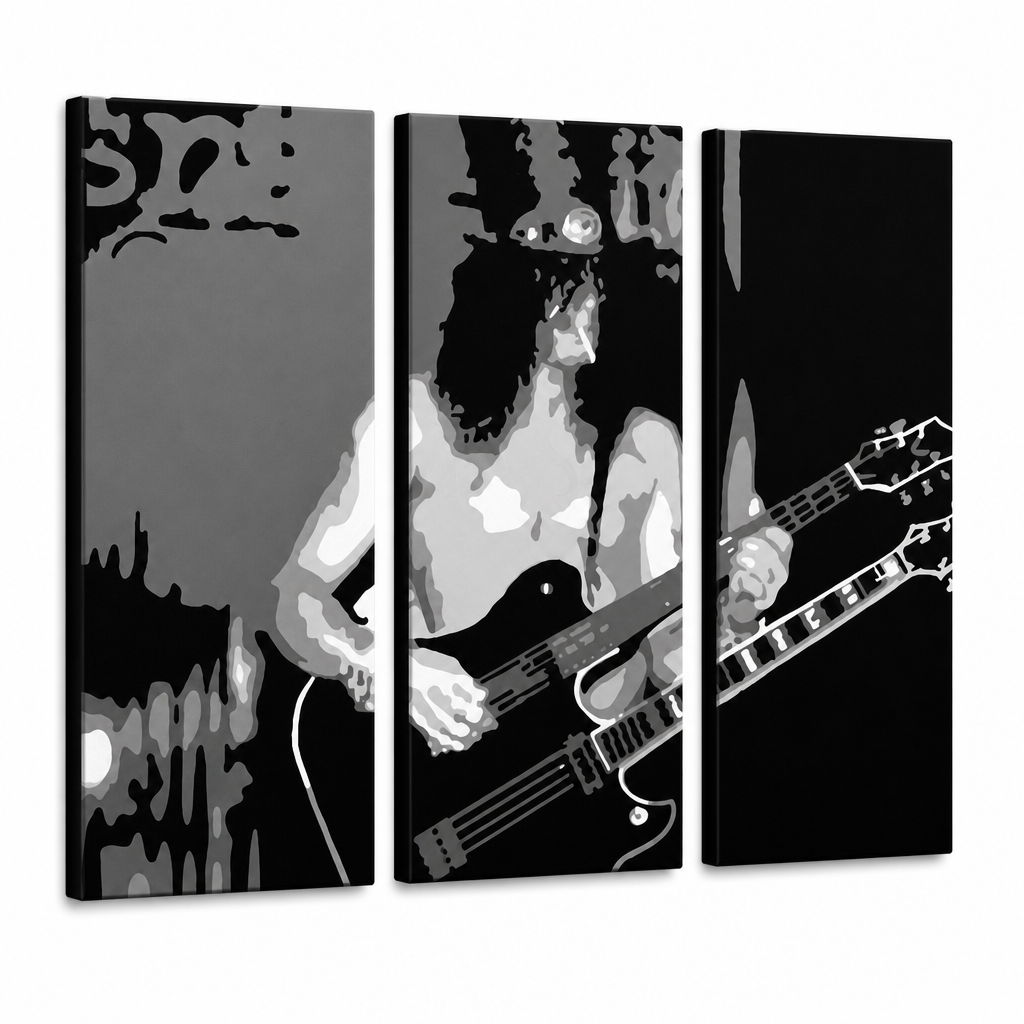 Ръчно рисувана картина POP Art Slash 3 парчета en – 3D визуализация на ръчно рисувано платно на бял фон. Доминиращи цветове: черно, бяло, сиво.