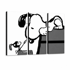 Ръчно рисувана картина POP Art SNOOPY 3 части snoopy3 – 3D визуализация на ръчно рисувано платно на бял фон. Доминиращи цветове: черно, бяло, сиво.