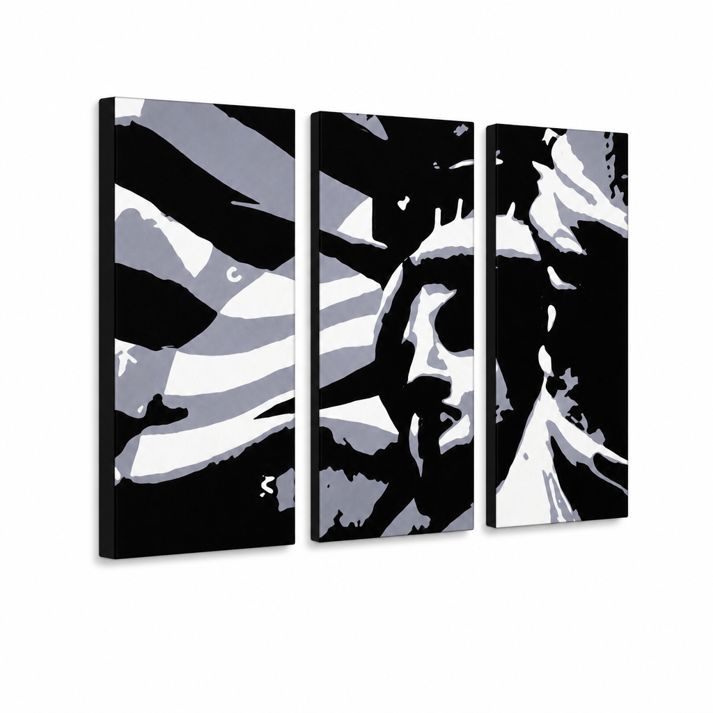 Ръчно рисувана картина POP Art Статуя на свободата 3 броя fs2 – 3D визуализация на ръчно рисувано платно на бял фон. Доминиращи цветове: черно, бяло, сиво.
