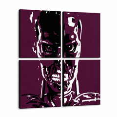 Ръчно рисувана картина POP Art TERMINATOR 4 броя тер – 3D визуализация на ръчно рисувано платно на бял фон. Доминиращи цветове: черно, бяло, лилаво.