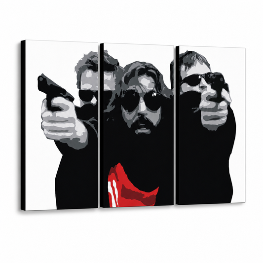 Ръчно рисувана картина POP Art The bondock saint 3 piece tbs – 3D визуализация на ръчно рисувано платно на бял фон. Доминиращи цветове: черно, бяло, червено.