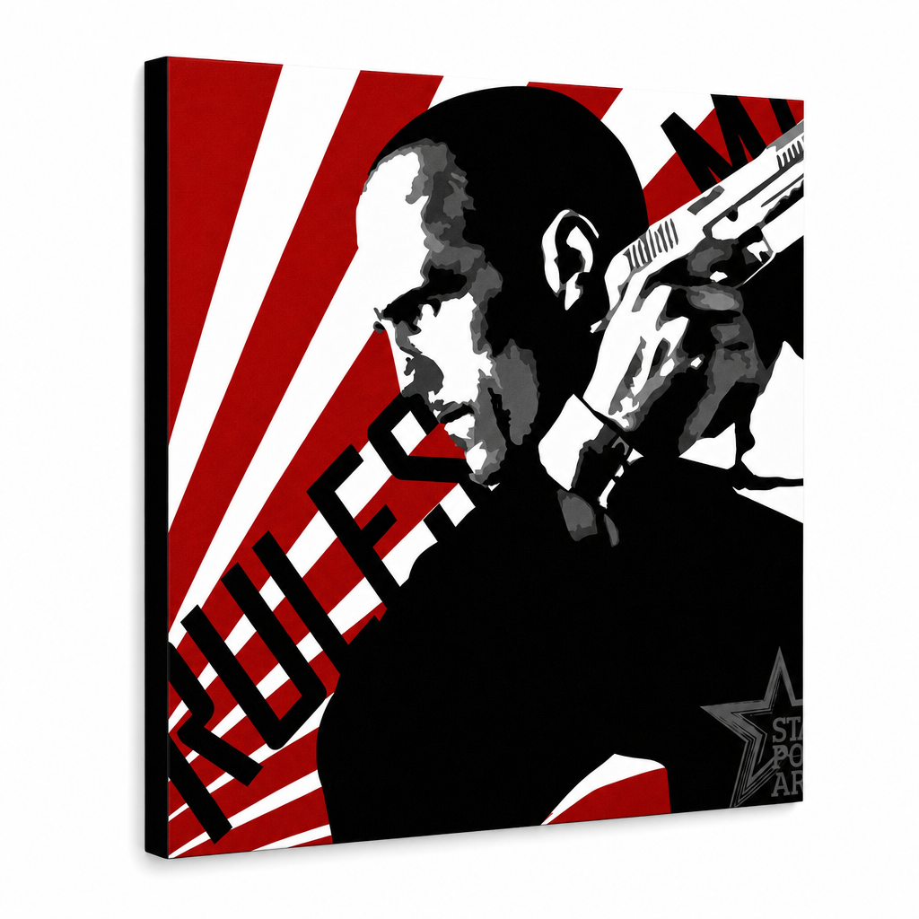Ръчно рисувана картина POP Art THE TRANSPORTER - Courier 1 част kur2 – 3D визуализация на ръчно рисувано платно на бял фон. Доминиращи цветове: червено, черно, бяло.