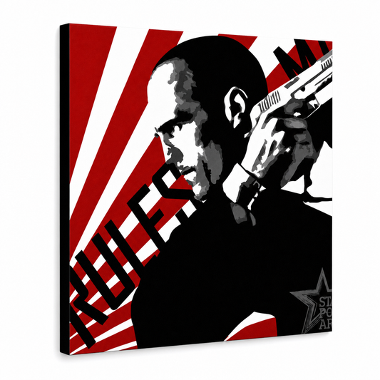 Ръчно рисувана картина POP Art THE TRANSPORTER - Courier 1 част kur2 – 3D визуализация на ръчно рисувано платно на бял фон. Доминиращи цветове: червено, черно, бяло.