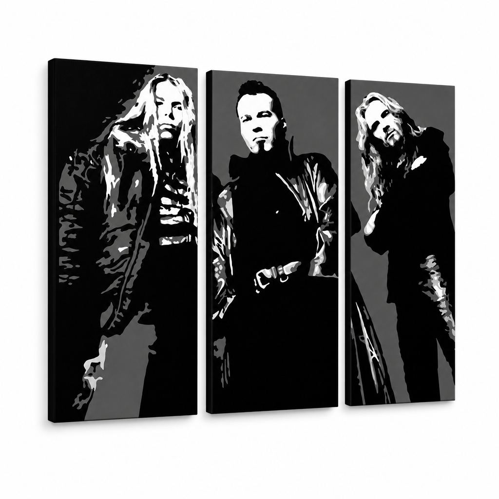 Ръчно рисувана POP Art картина Apocalyptica 3 част apo – 3D визуализация на ръчно рисувано платно на бял фон. Доминиращи цветове: черно, бяло, сиво.