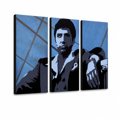 Ръчно рисувана POP Art живопис AL PACINO 3 броя al19 – 3D визуализация на ръчно рисувано платно на бял фон. Доминиращи цветове: синьо, черно, бяло.
