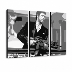Ръчно рисувана POP Art живопис AL PACINO 3 броя al2 – 3D визуализация на ръчно рисувано платно на бял фон. Доминиращи цветове: черно, сиво, бяло.