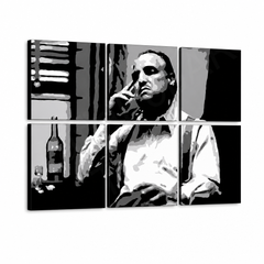 Ръчно рисувана POP Art живопис MARLON BRANDO 6 части mb9 – 3D визуализация на ръчно рисувано платно на бял фон. Доминиращи цветове: черно, бяло, сиво.